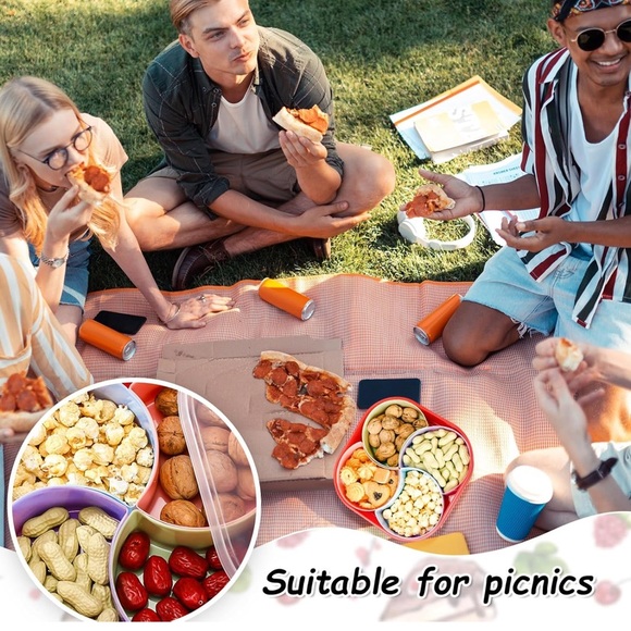 2 Pcs Divided Snack Serving Tray With Lid 10”, compartments removable - Picture 3 of 5